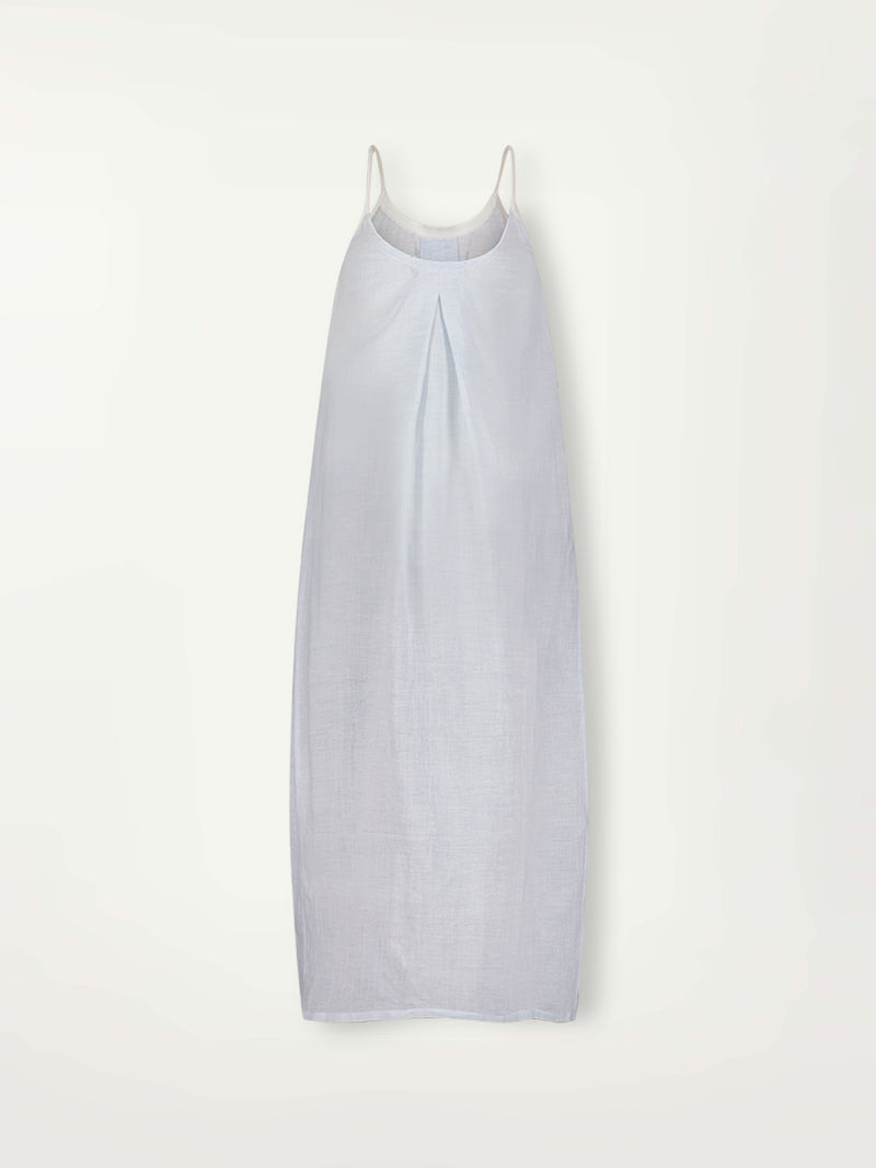 Product Back Shot of lemlem Nia Slip Dress featuring airy gauze fabric in a delicate pale blue color.