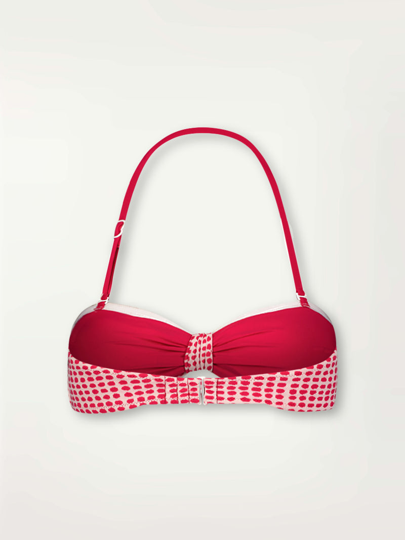 Product Back Shot of Ava Bandeau Top featuring vibrant raspberry dots on an ivory background
