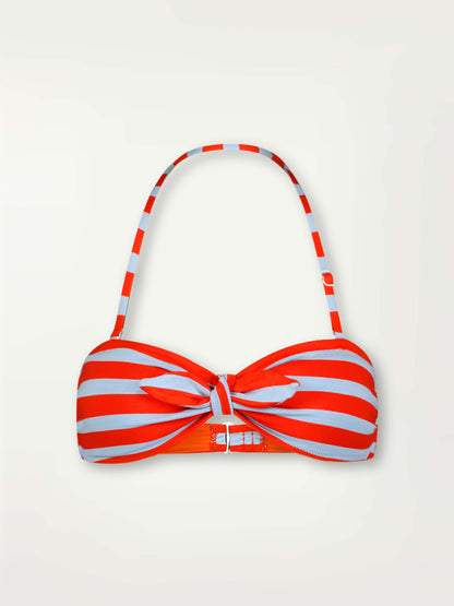 Product Front Shot of lemlem Ava Bandeau Top featuring bold and bright tangerine color, accented by pale blue stripes