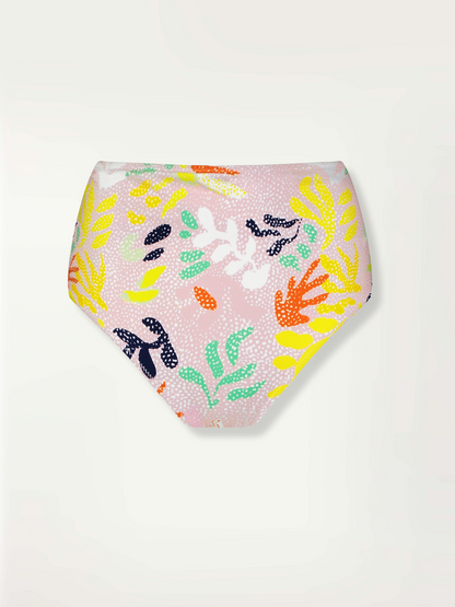 A product- shot of the front of the pale pink reef print HIgh Waist Bottom