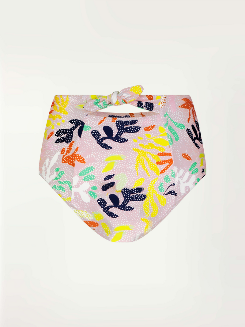 A product- shot of the back of the pale pink reef print High Waist Bottom 