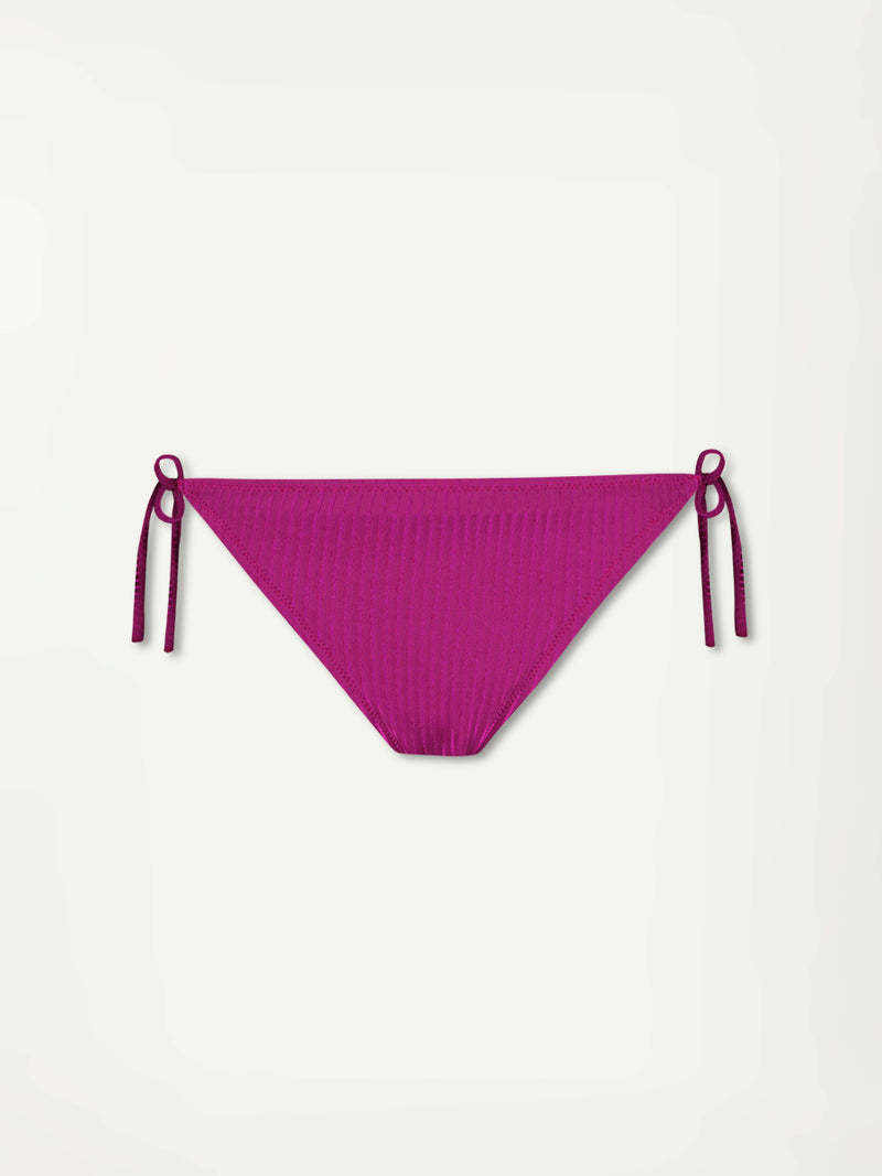 Product Front Shot of  lemlem REKKA String Bottom featuring rich, opulent berry color and matching string top